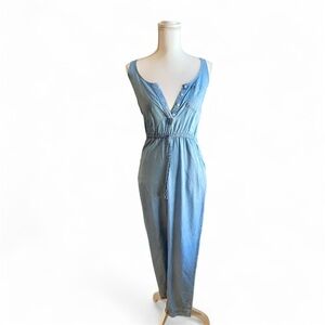 Splendid Light Wash Chambray Denim Sleeveless Jumpsuit Romper XS Tie Waist
